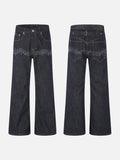 DAXUEN dark indigo wide-leg jeans with musical staff embroidery