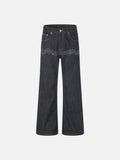 DAXUEN dark indigo wide-leg jeans with musical staff embroidery