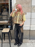 DAXUEN Short-sleeve collared shirt with plaid and polka dot design — model photo