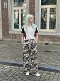 DAXUEN muted camouflage wide-leg pants — model photo