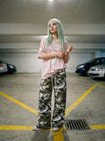 DAXUEN muted camouflage wide-leg pants — model photo