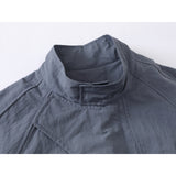 DAXUEN muted grey-blue sculptural bomber jacket