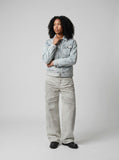 DAXUEN Muted grey wide leg trousers with paint splatter — model photo