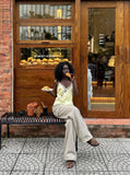 DAXUEN light beige-grey oversized wide-leg pants — model photo