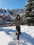 DAXUEN olive green full-zip bomber jacket — model photo