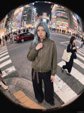 DAXUEN olive green full-zip bomber jacket — model photo