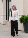 DAXUEN white muted portrait graphic long-sleeve Henley T-shirt — model photo