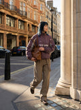 DAXUEN muted purple color-blocked track jacket — model photo