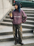 DAXUEN muted purple color-blocked track jacket — model photo