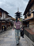 DAXUEN muted purple color-blocked track jacket — model photo