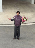 DAXUEN muted purple color-blocked track jacket — model photo