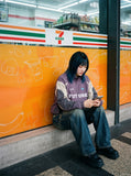 DAXUEN muted purple color-blocked track jacket — model photo