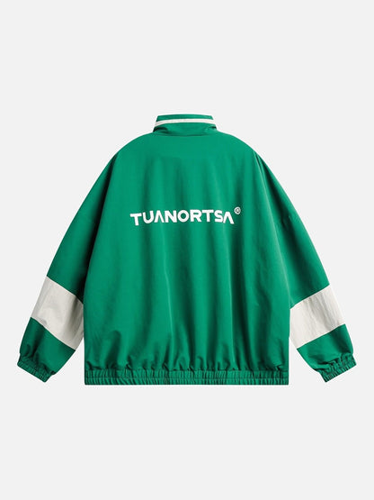 Vibrant Green Colour-Block Track Jacket
