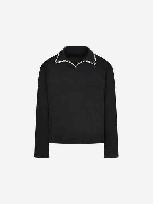 Zig-Zag Trim Long Sleeve Polo Top