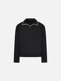 Zig-Zag Trim Long Sleeve Polo Top