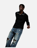 Zig-Zag Trim Long Sleeve Polo Top