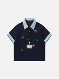 DAXUEN Cat embroidered polo shirt with striped collar