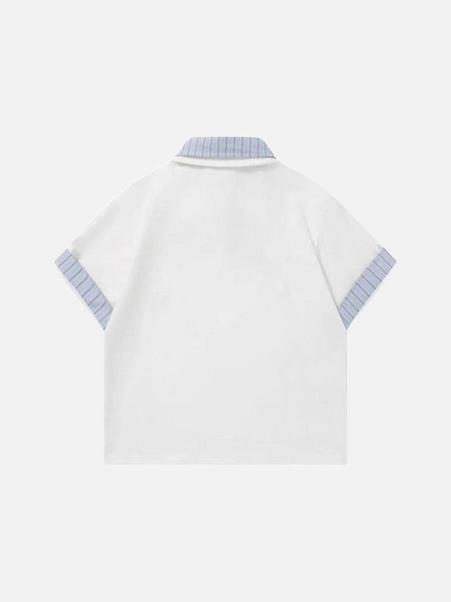 DAXUEN Cat embroidered polo shirt with striped collar