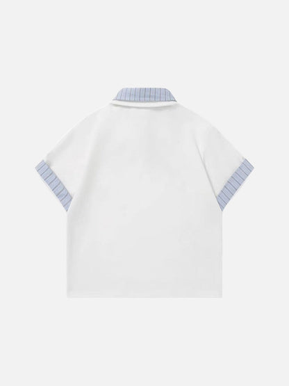 DAXUEN Cat embroidered polo shirt with striped collar