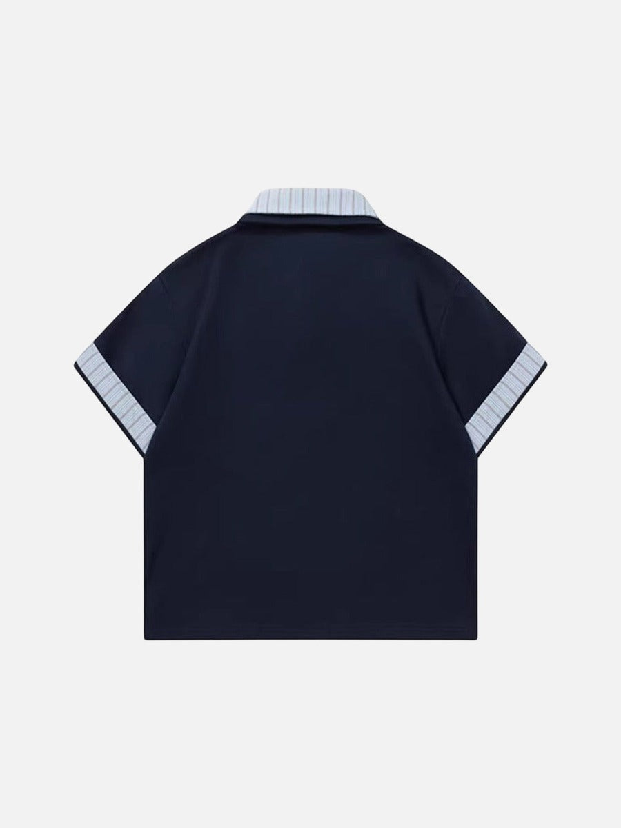 DAXUEN Cat embroidered polo shirt with striped collar