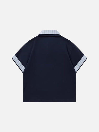 DAXUEN Cat embroidered polo shirt with striped collar