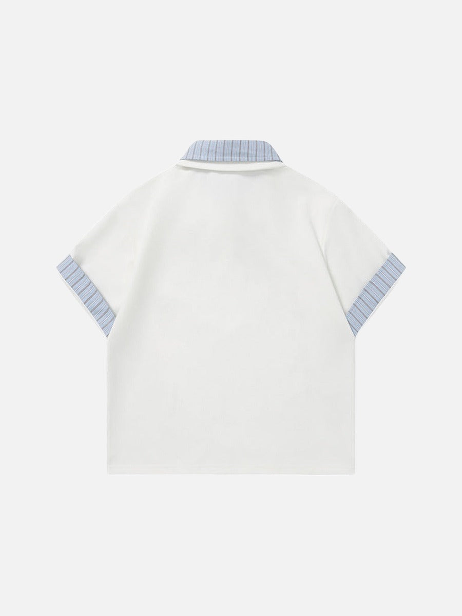 DAXUEN Cat embroidered polo shirt with striped collar