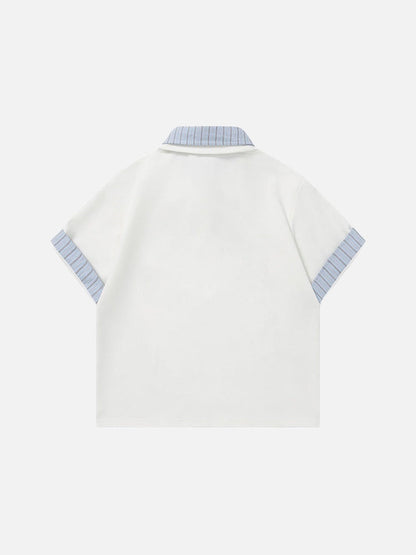DAXUEN Cat embroidered polo shirt with striped collar