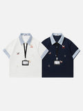 DAXUEN Cat embroidered polo shirt with striped collar