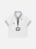 DAXUEN Cat embroidered polo shirt with striped collar