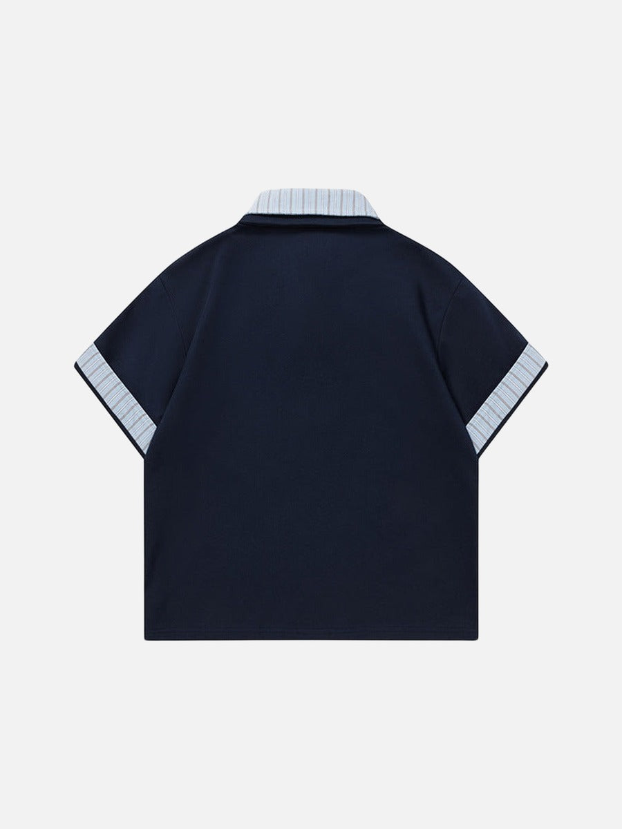 DAXUEN Cat embroidered polo shirt with striped collar