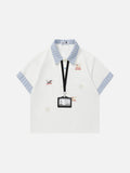 DAXUEN Cat embroidered polo shirt with striped collar