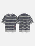 DAXUEN Navy and grey striped relaxed-fit Henley t-shirt