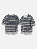 DAXUEN Navy and grey striped relaxed-fit Henley t-shirt