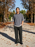 DAXUEN Navy and grey striped relaxed-fit Henley t-shirt — model photo