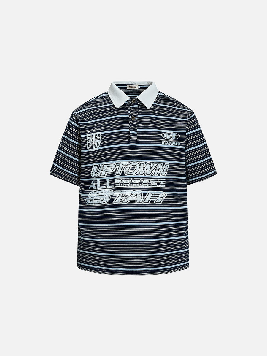 DAXUEN Navy and light blue striped polo shirt