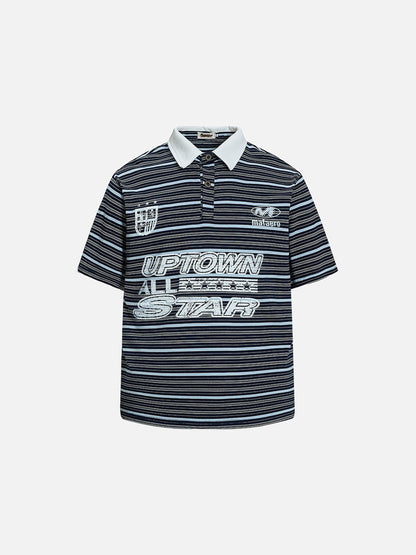DAXUEN Navy and light blue striped polo shirt