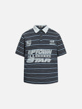 DAXUEN Navy and light blue striped polo shirt