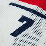 DAXUEN white open-knit polo with navy and red accents