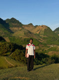 DAXUEN white open-knit polo with navy and red accents — model photo