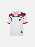 DAXUEN white open-knit polo with navy and red accents