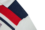 DAXUEN white open-knit polo with navy and red accents
