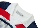 DAXUEN white open-knit polo with navy and red accents