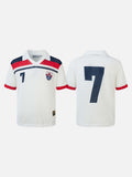 DAXUEN white open-knit polo with navy and red accents