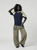 DAXUEN navy block design short-sleeve t-shirt — model photo
