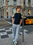 DAXUEN navy block design short-sleeve t-shirt — model photo