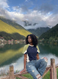 DAXUEN navy block design short-sleeve t-shirt — model photo