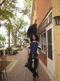 DAXUEN navy block design short-sleeve t-shirt — model photo