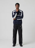 DAXUEN navy blue and burgundy colour-blocked sweatshirt — model photo