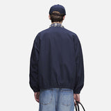DAXUEN navy blue oversized bomber jacket with plaid collar
