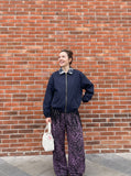 DAXUEN navy blue oversized bomber jacket with plaid collar — model photo